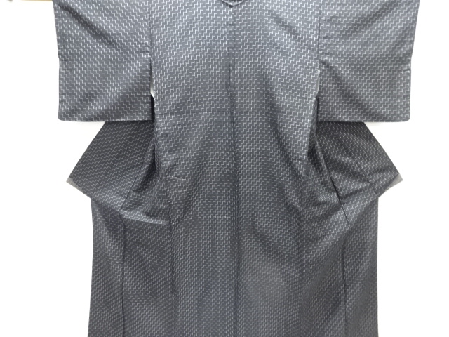 JAPANESE KIMONO / TSUMUGI / WOVEN GEOMETRIC PATTERN 